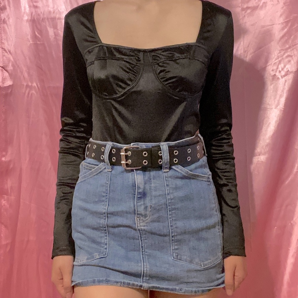 Night Club Black Satin Flattering Zip Up Top